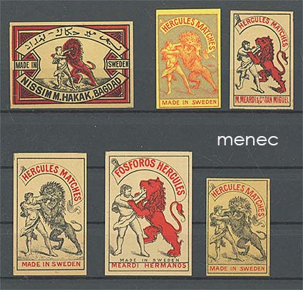Tulitikkuetikettejä, Hercules, 6 kpl 