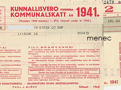 Kunnallisverolähetys 1941 maksupäivälipukkein 