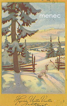 Maasio, Urpo - Jänis talvimaisemassa, pienoiskortti 
