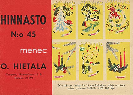 O. Hietala. Hinnasto N:o 45 