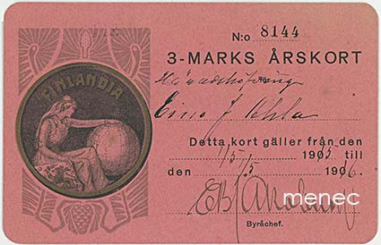 Finlandia. 3:n markan vuosikortti 1905-1906 