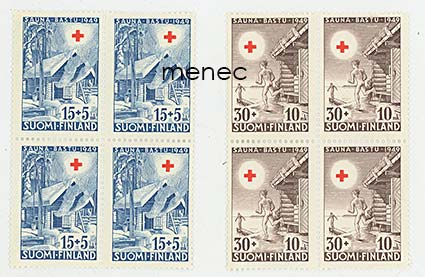 Punainen Risti 1949, 15+5 ja 30+10mk, nelilöt 