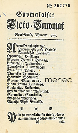 Suomalaiset Tieto-Sanomat Syys-Kuusa, Wuonna 1775 