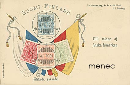 Till minne af finska frimärken, teksti edessä, lippuaihe 