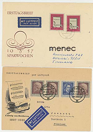 Saksa, DDR, 1950-luvun ensipäivänkuoria, 5 kpl 