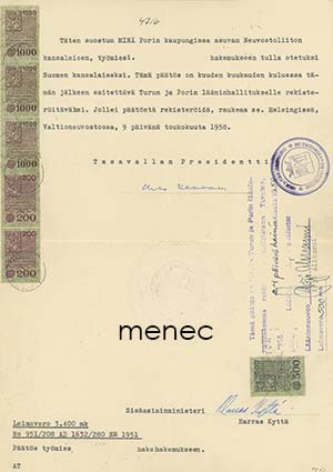Kekkonen, Urho - Presidentti puoltaa aunukselaisen kansalaiseksi hyväksyntää 1958 