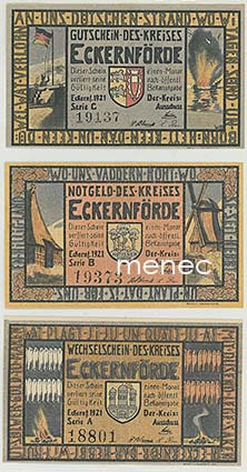 Saksa, Eckernförde/Ykernborg, pularahoja 1920, 6 kpl 