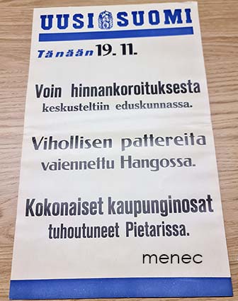 Uusi Suomi, lööppi 19.11.1941 