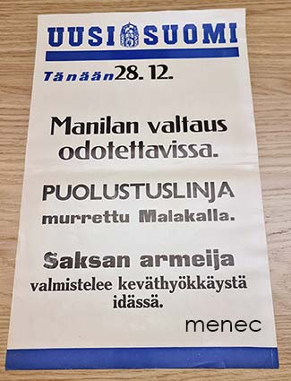 Uusi Suomi, lööppi 28.12.1941 