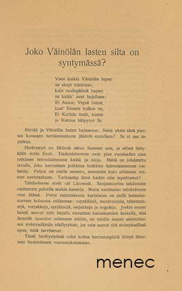 Aarnisalo, Otto - Joko Väinölän lasten silta on syntymässä? 