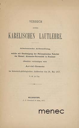Genetz,  	
Arvid - Versuch einer karelischen lautlehre 