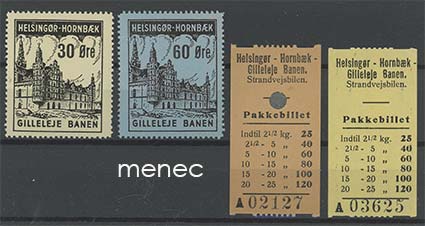 Tanska, Helsingör-Hornbaek, Gilleleje Banen, rautatie- ja bussimerkkejä, 4 kpl 