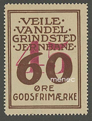 Tanska, Veile - Vandel - Grindsted jernbane, rautatiemerkki, 45/60 ö 