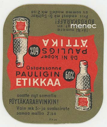 Mainos/keräilymerkki, Ostaessanne Pauligin etikkaa saatte nyt samalla pöytäkarahvinkin 