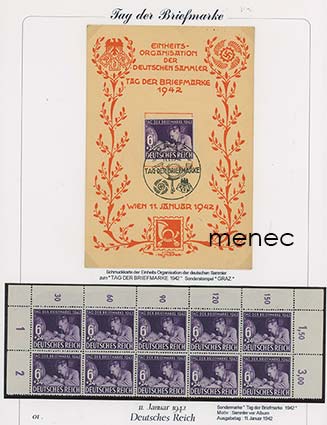 Saksa, Postimerkin päivä 1942. FDC Deutscher Sammler -kortilla + 10 reunapostituoretta 