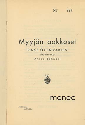 Salojoki, Armas - Myyjän aakkoset Rake Oy:tä varten 