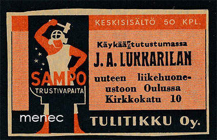 Seppä-etiketti, J. A. Lukkarila, Oulu 