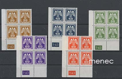 Saksa, Böömi-Määri, virkamerkkisarja 1943 nelilöinä, levynumerolla 1-43 