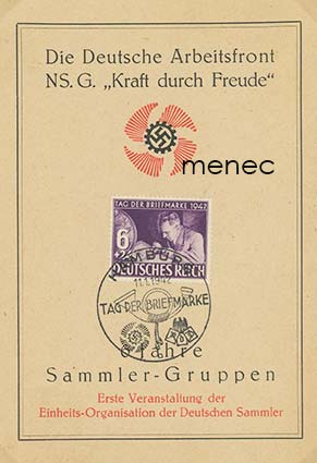 Saksa, Postimerkin päivä 1942. FDC Kraft durch Freude -kortilla 