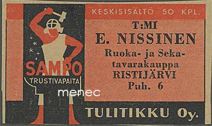 Seppä-tulitikkuetiketti, T:mi E. Nissinen, Ristijärvi 