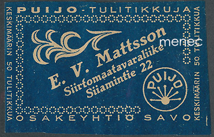 Kauppiasetiketti, E. V. Mattsson, Helsinki 