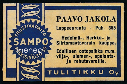 Kauppiasetiketti, Paavo Jakola, Lappeenranta 