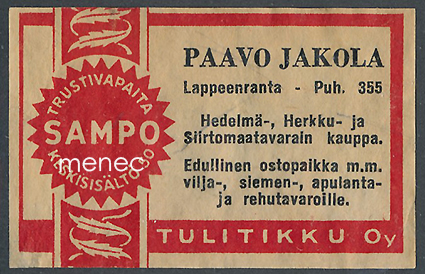 Kauppiasetiketti, Paavo Jakola, Lappeenranta 