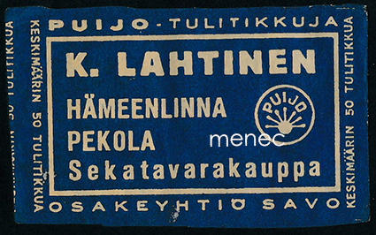 Kauppiasetiketti, K. Lahtinen, Hämeenlinna, Pekola 
