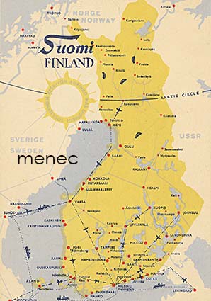 Suomen kartta, lento- ja laivareitit 