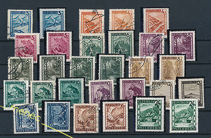 Itävalta, ensimmäiset yhtenäisen Itävallan yleismerkit, maisemia 1945, 87 kpl 
