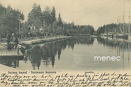 Saimaan kanava, Juustila. Laivoja, miehiä laiturilla 