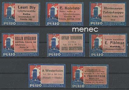 Tulitikkuetikettejä, Puijo, vajaakuntoisia, 8 kpl 