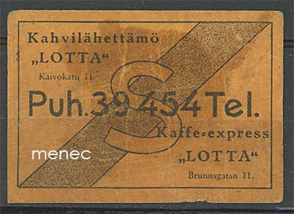 Tulitikkuetiketti, Helsinki, Kahvilähettämö 'Lotta' 