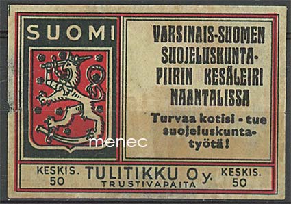 Tulitikkuetiketti, Varsinais-Suomen Suojeluskuntapiirin kesäleiri Naantalissa 