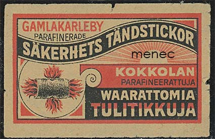 Tulitikkuetiketti, Kokkolan parafineerattuja waarattomia tulitikkuja 