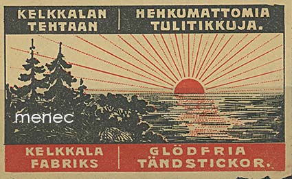 Tulitikkuetiketti, iso, Kelkkalan Tehtaan hehkumattomia tulitikkuja 