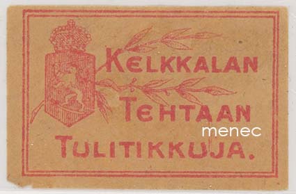 Tulitikkuetiketti, Kelkkalan Tehtaan Tulitikkuja, vaakuna-aihe 