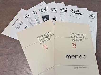 Exlibris-julkaisuja 1992-1993: Kymmenen suomalaista exlibristä 35-36 + Exlibrisuutiset [3+3 vol.] + jäsenluettelo 1992 