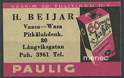 Kauppiasetiketti, H. Beijar, Vaasa 