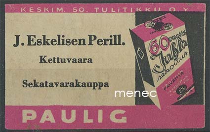 Kauppiasetiketti, J. Eskelisen Perill., Kettuvaara 