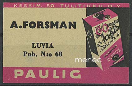 Kauppiasetiketti, A. Forsman, Luvia 