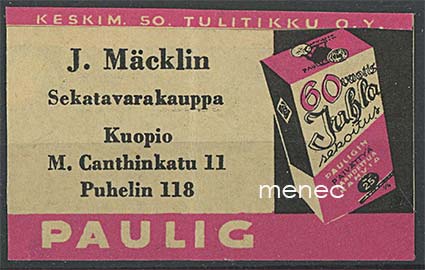 Kauppiasetiketti, J. Mäcklin, Kuopio 
