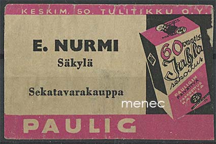 Kauppiasetiketti, E. Nurmi, Säkylä 