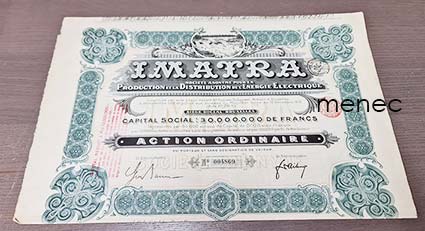 Imatra. Société Anonyme Pour la Production et la Distribution de l'Energie Electrique, osakekirja 