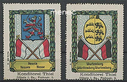 Saksa, kaksi heraldista vinjettiä, Hessen ja Württemberg 