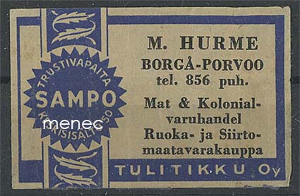 Kauppiasetiketti, M. Hurme, Porvoo 