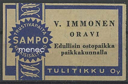 Kauppiasetiketti, V. Immonen, Oravi 