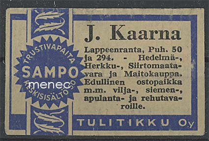 Kauppiasetiketti, J. Kaarna, Lappeenranta 
