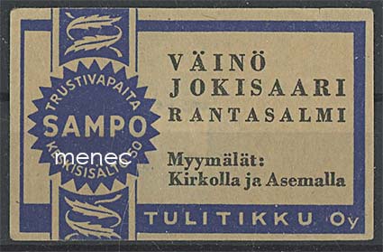 Kauppiasetiketti, Väinö Jokisaari, Rantasalmi, leveä teksti 