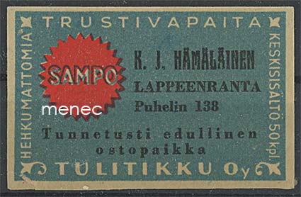 Kauppiasetiketti, K. J. Hämäläinen, Lappeenranta 